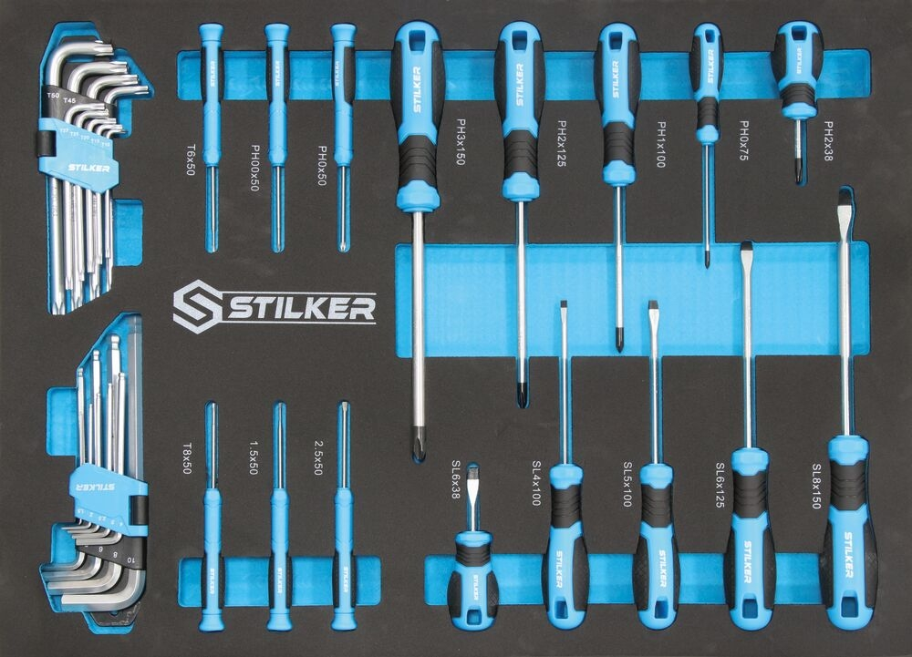 Servante d'atelier 7 tiroirs composée de 164 outils - modules mousses
