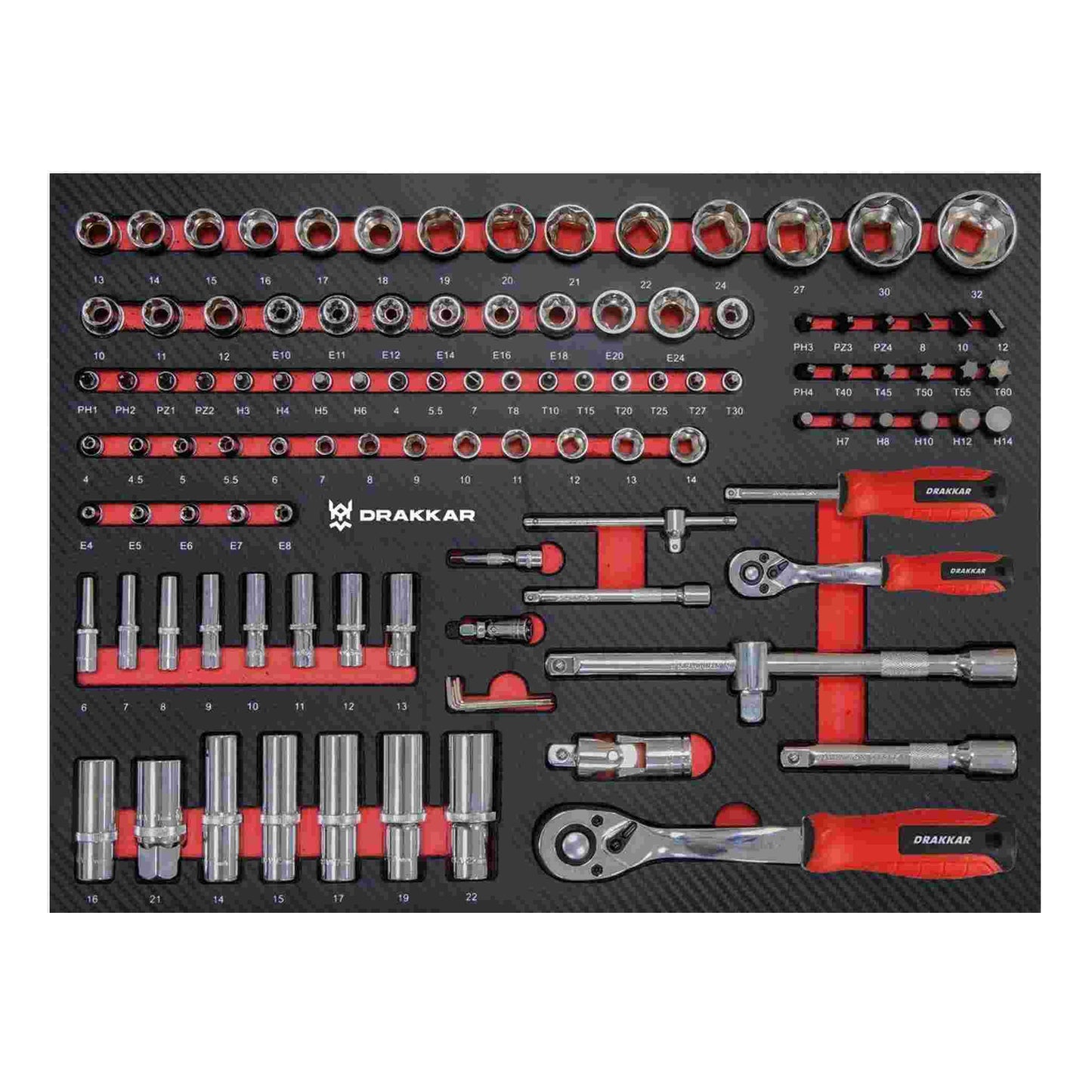 Servante d'atelier 7 tiroirs composée de 176 outils - modules finition carbone