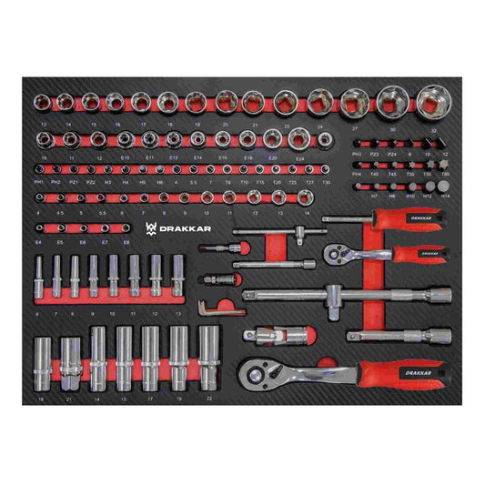 Servante d'atelier 7 tiroirs composée de 176 outils - modules finition carbone