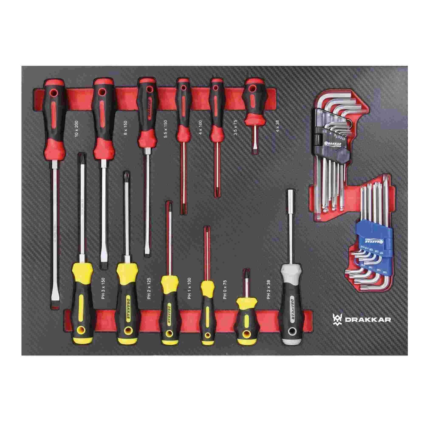 Servante d'atelier 7 tiroirs composée de 176 outils - modules finition carbone